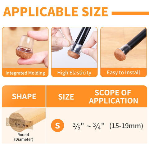 Ezprotekt round chair leg caps slip-on clear silicone for easy protection