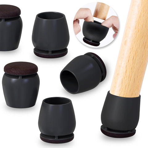 Ezprotekt round chair leg protectors on a dining chair protect wood floors.