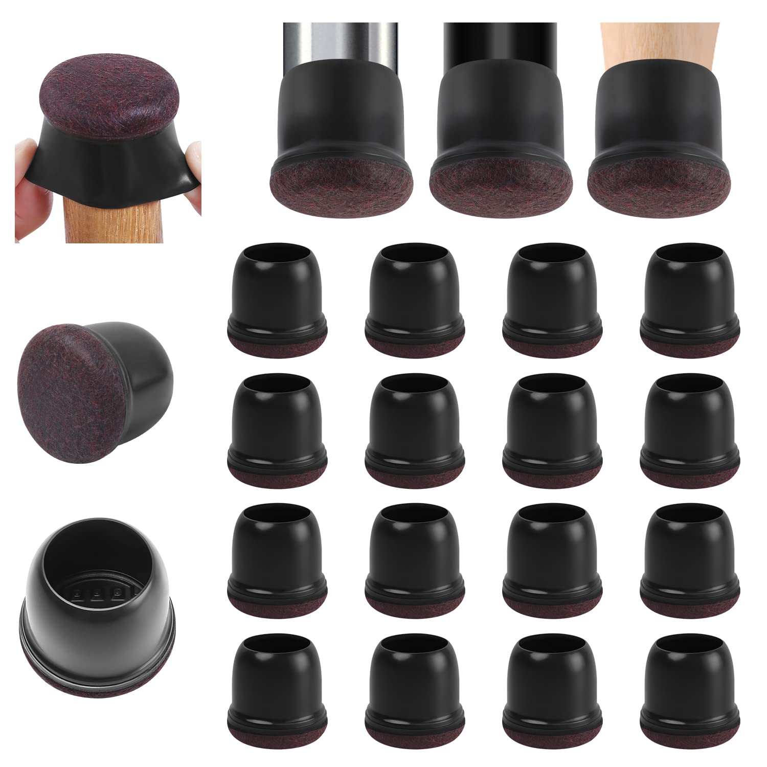 Ezprotekt round silicone chair leg protectors installed on legs guard hardwood floors