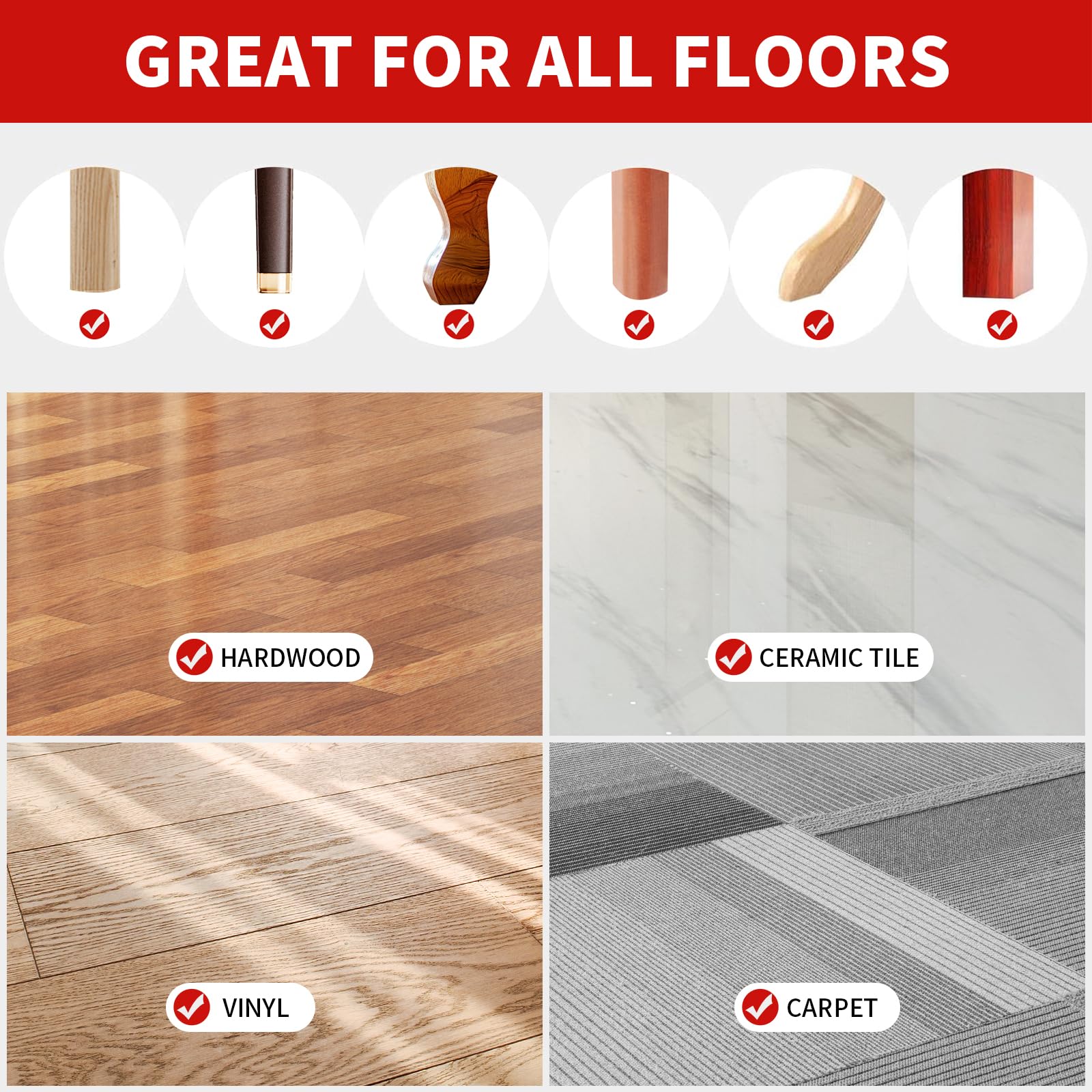 Ezprotekt rubber anti-slip material cushions furniture feet against movement.
