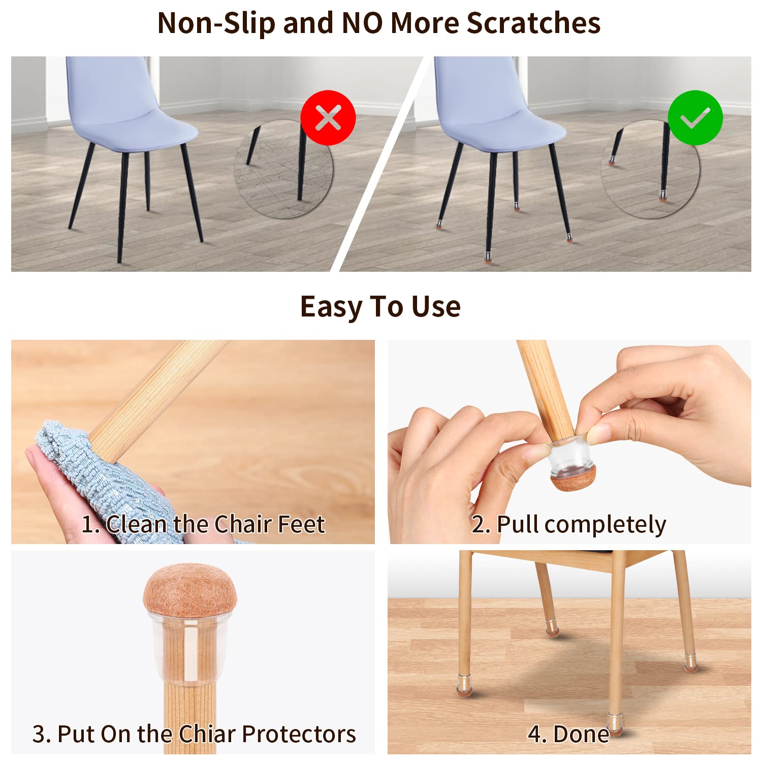 Ezprotekt slip-on chair leg covers for quick protection on busy days