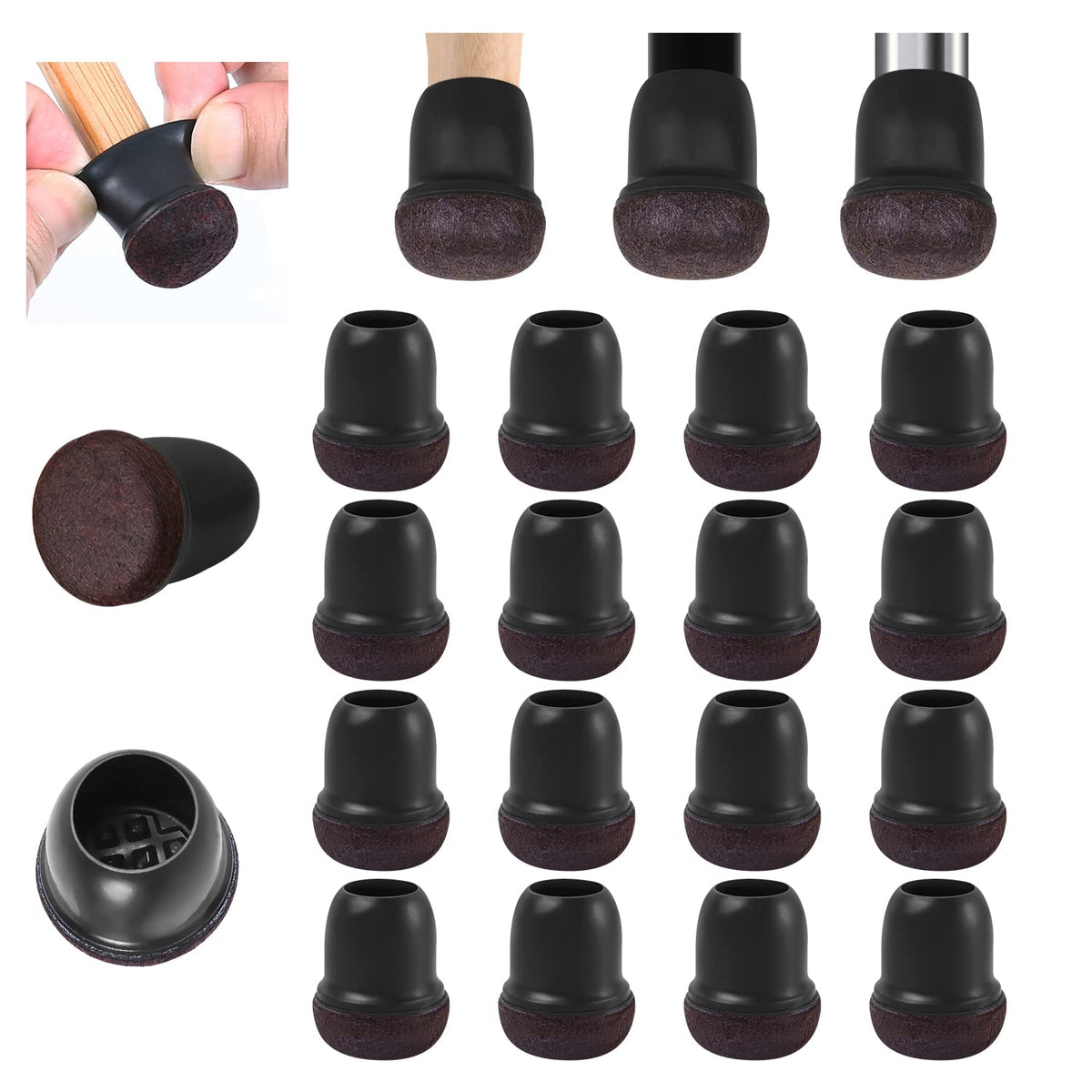 Ezprotekt small black silicone chair leg protector rounds onto 15-19mm legs to protect floors