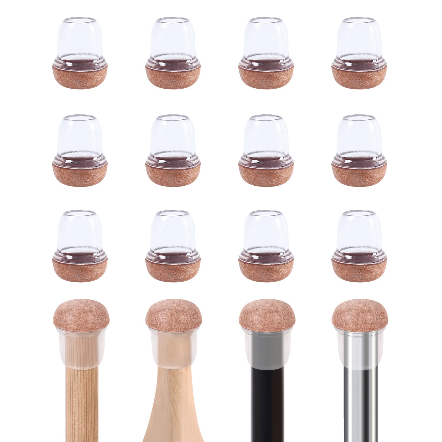Ezprotekt small clear silicone chair leg protectors on hardwood floors help prevent scratches