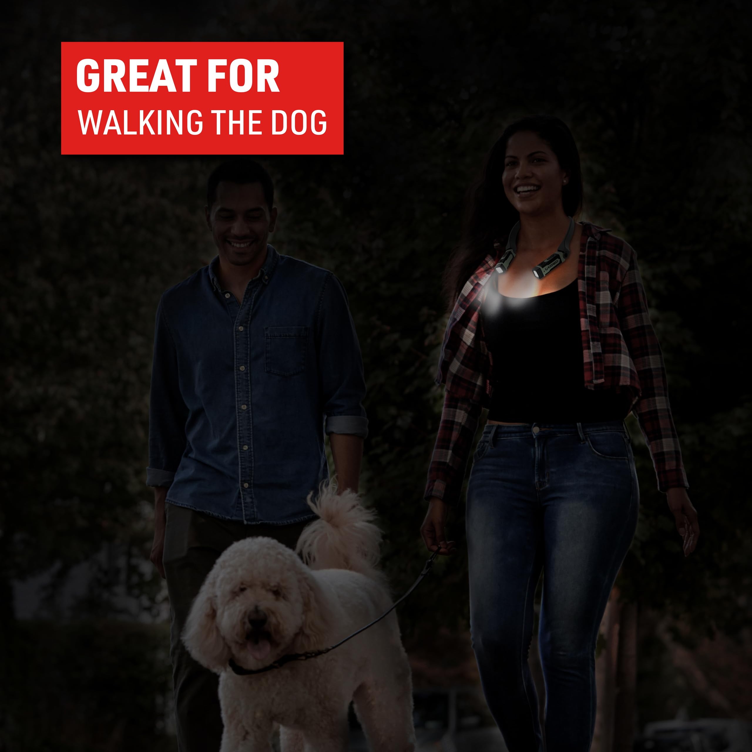 EZRED ANYWEAR neck light at 300 lumens for bright visibility.