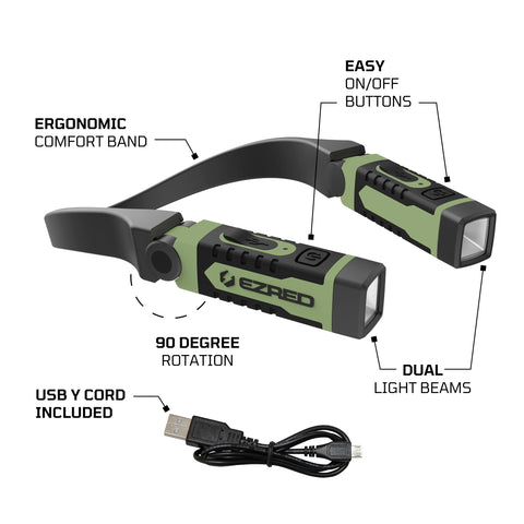 EZRED ANYWEAR neck light with USB charging cord included.