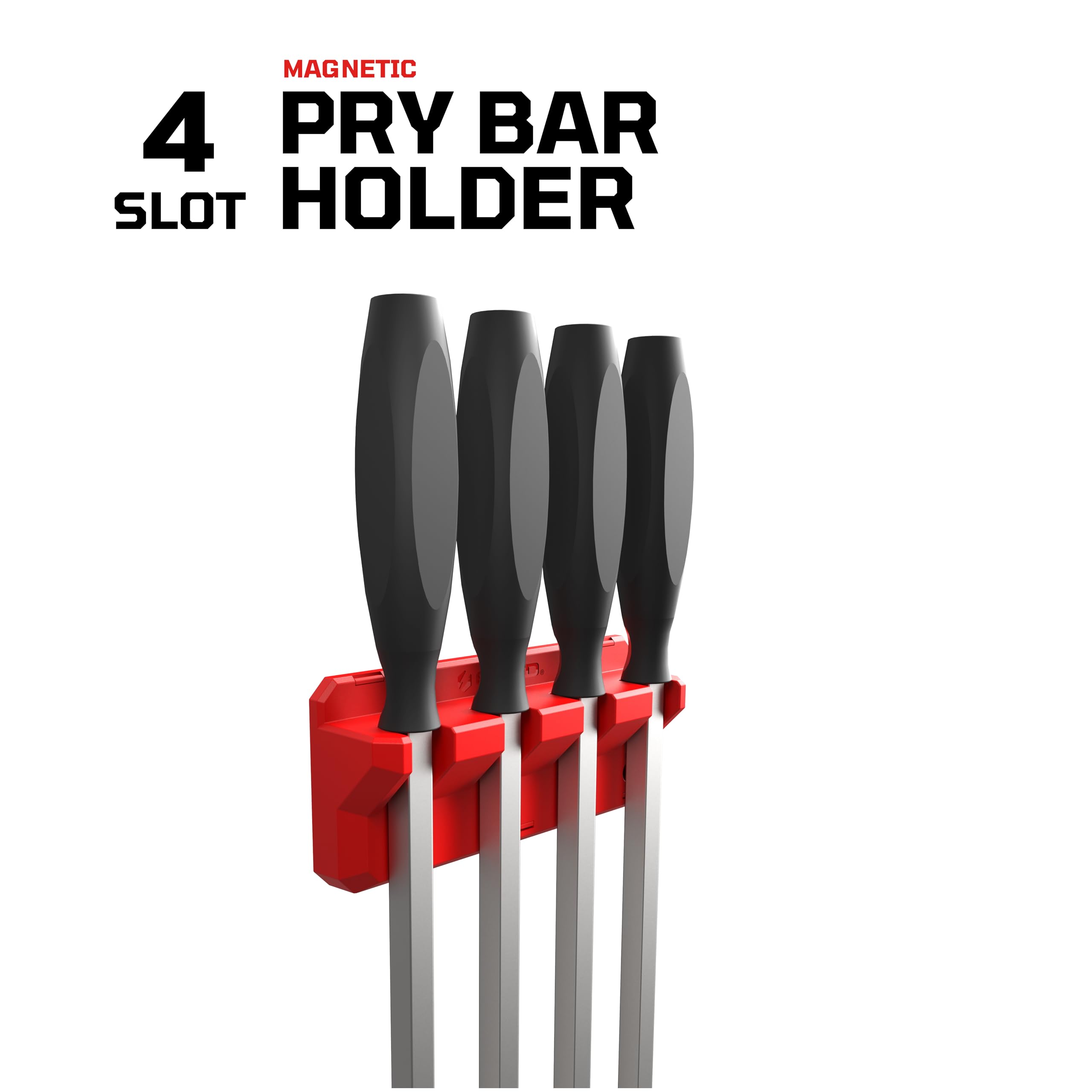 EZRED pry bar holder mounted on pegboard for quick access.