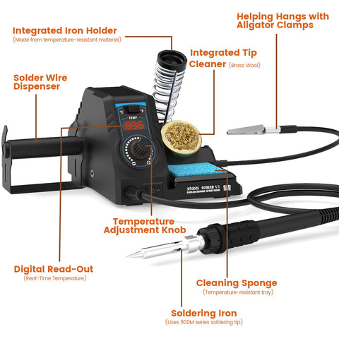 EZTOOLS 926LED V3 helping hands stabilizing PCBs during delicate soldering.