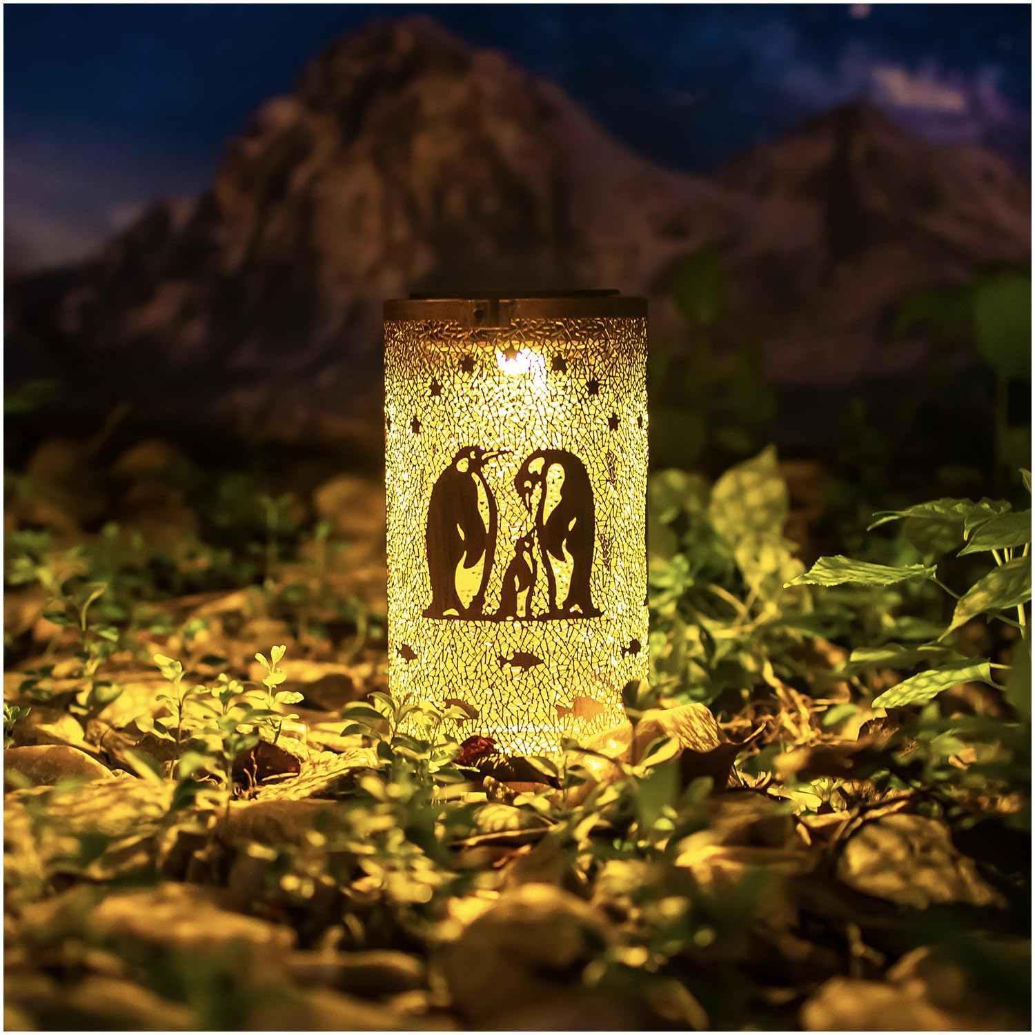 EZTZEN penguin lantern lights up night-time garden scenes.
