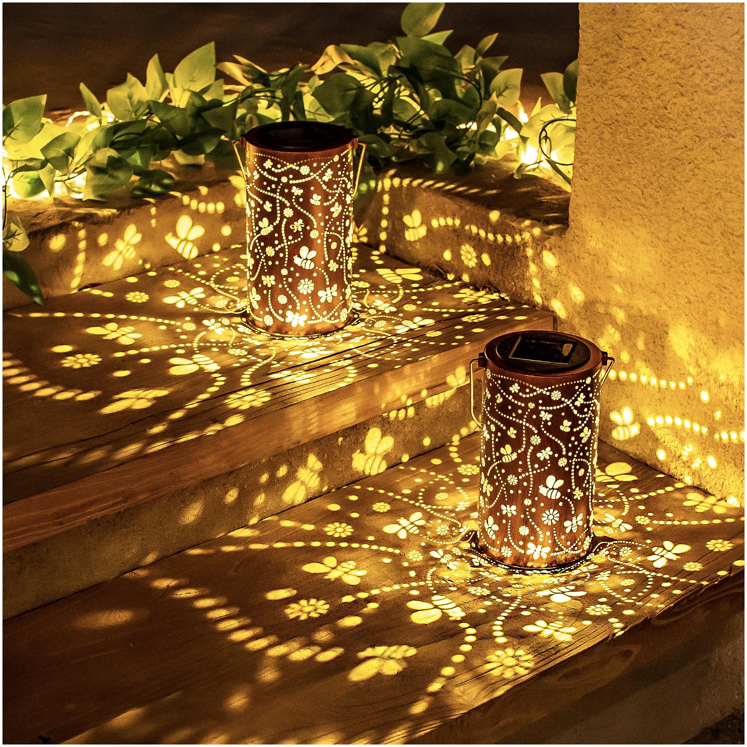 EZTZEN Bee Solar Lanterns dusk glow for outdoor pathways and patios.