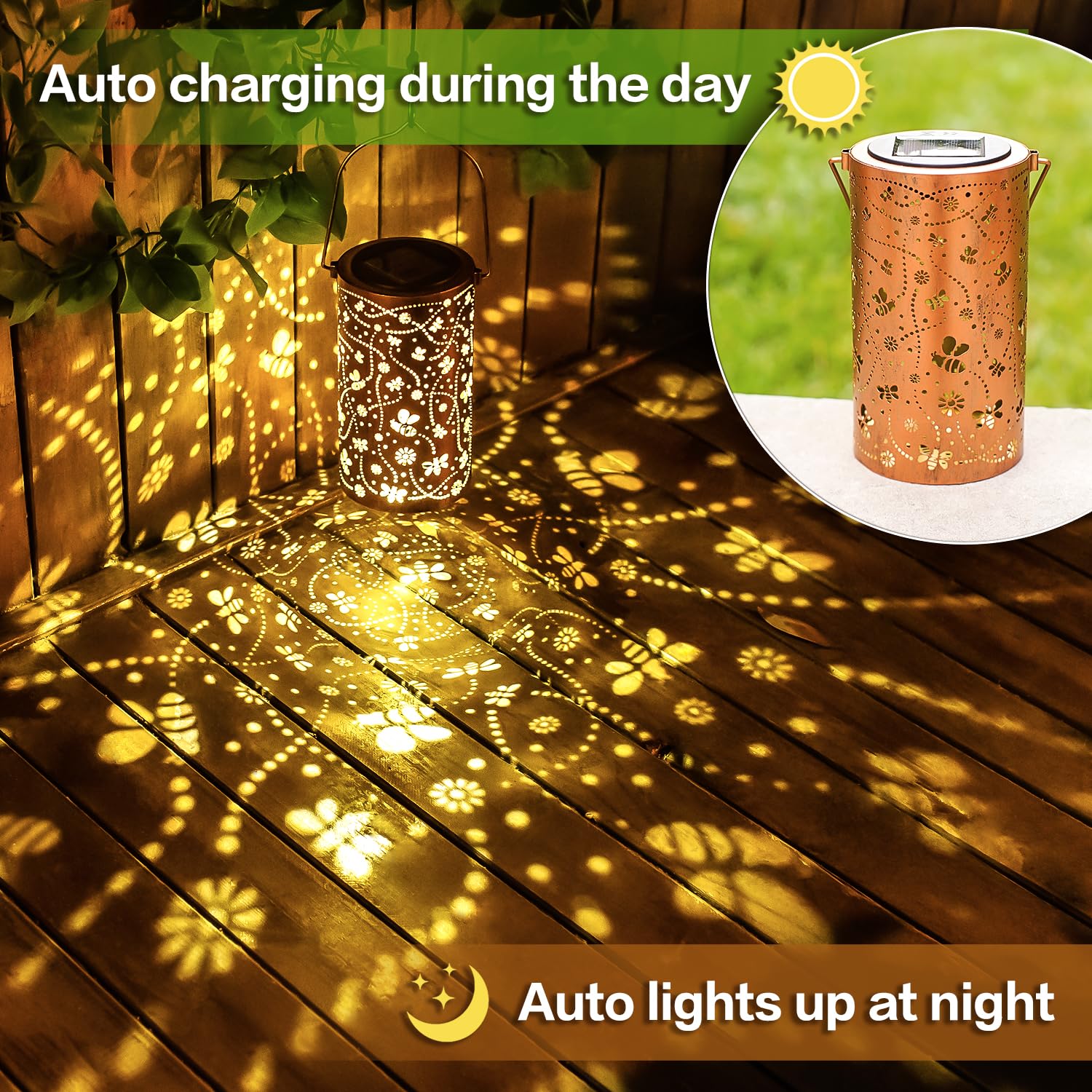 EZTZEN Bee Solar Lanterns IP65 waterproof withstands rain and snow.