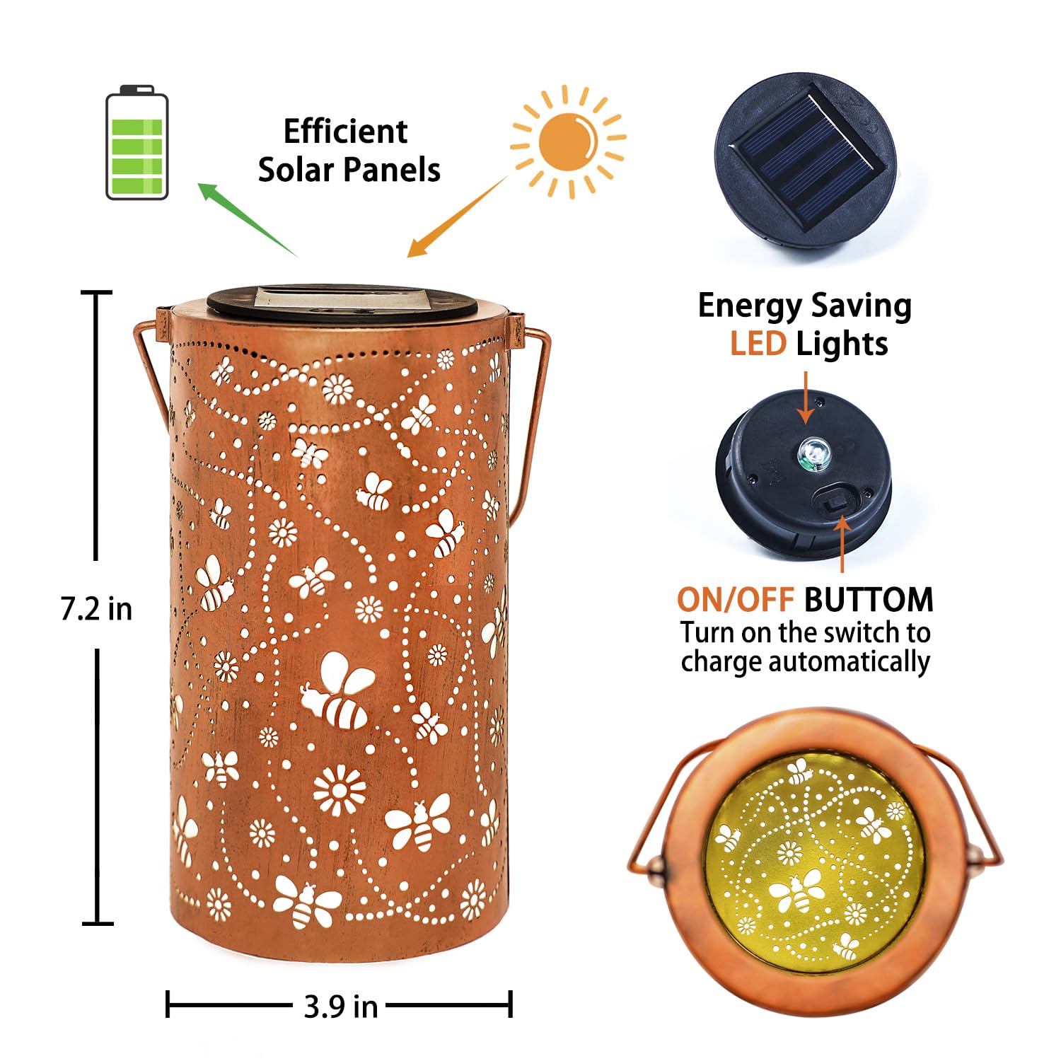 EZTZEN Bee Solar Lanterns solar panel energy-efficient charging in daylight.