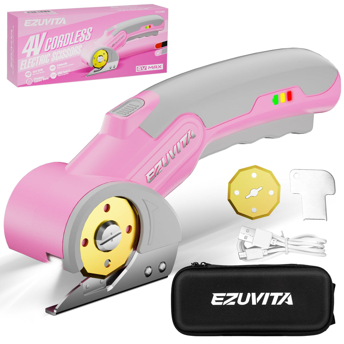 EZUVITA 4V cordless scissors with LED light for precise cuts.