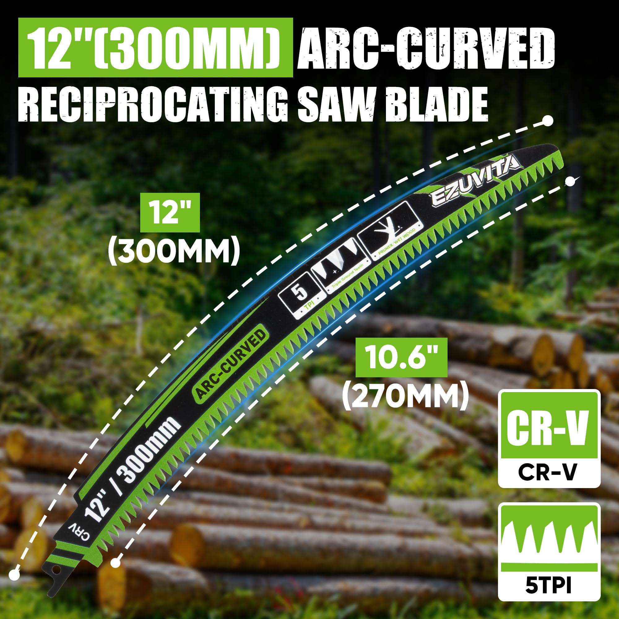 EZUVITA arc curve blade teeth geometry enabling faster pruning cuts.