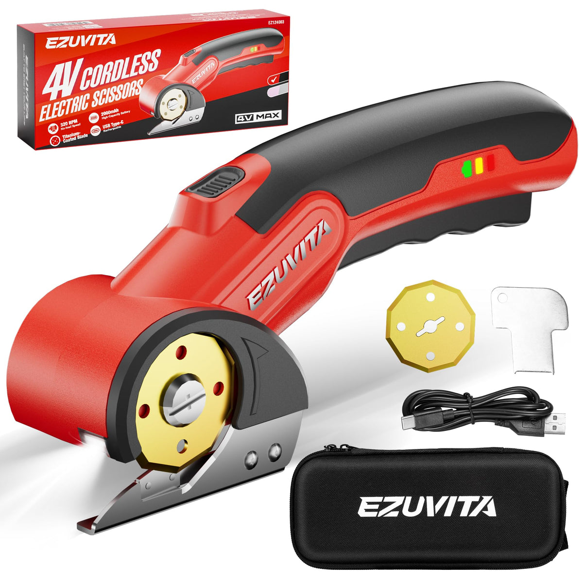 EZUVITA cordless electric scissors with LED light for precise, portable cutting