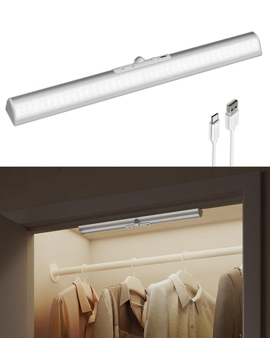 EZVALO 17-Inch LED motion sensor closet light front view showing slim curved glow for wardrobes.