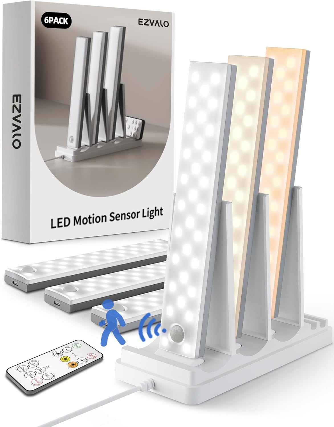 EZVALO under-cabinet lighting with docking station for organized charging near the counter