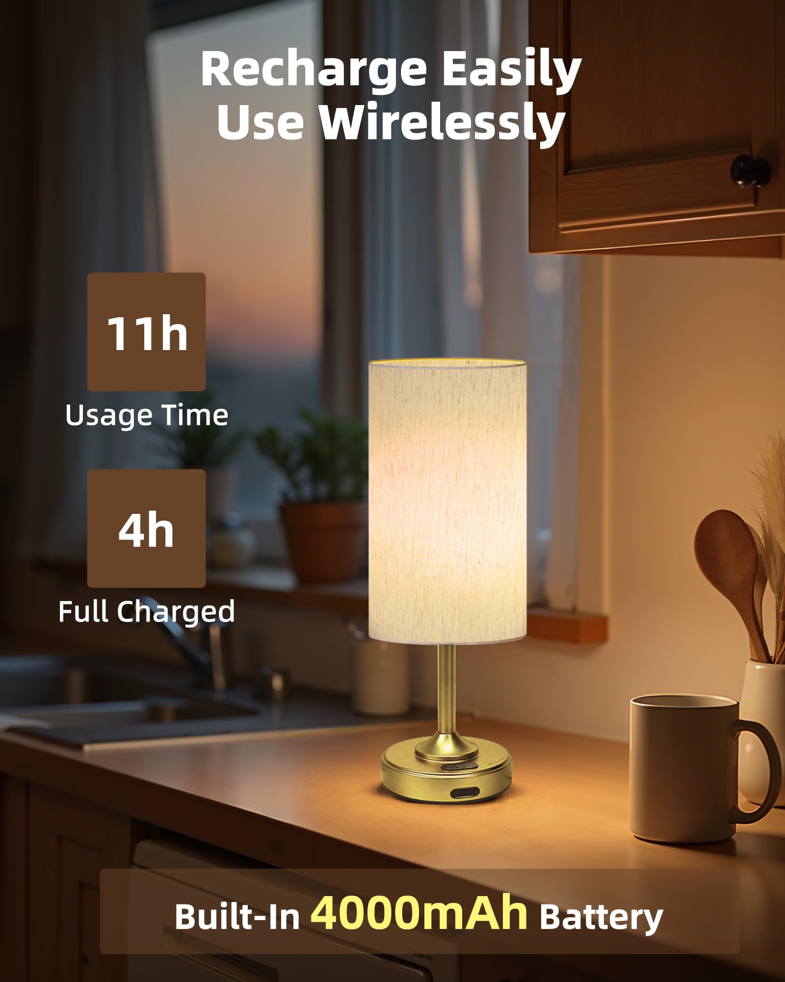 EZVALO Battery Lamp dimmable range demonstrating adjustable brightness for mood lighting.