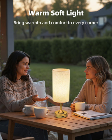 EZVALO Battery Lamp fabric shade closeup showcasing soft diffused glow.