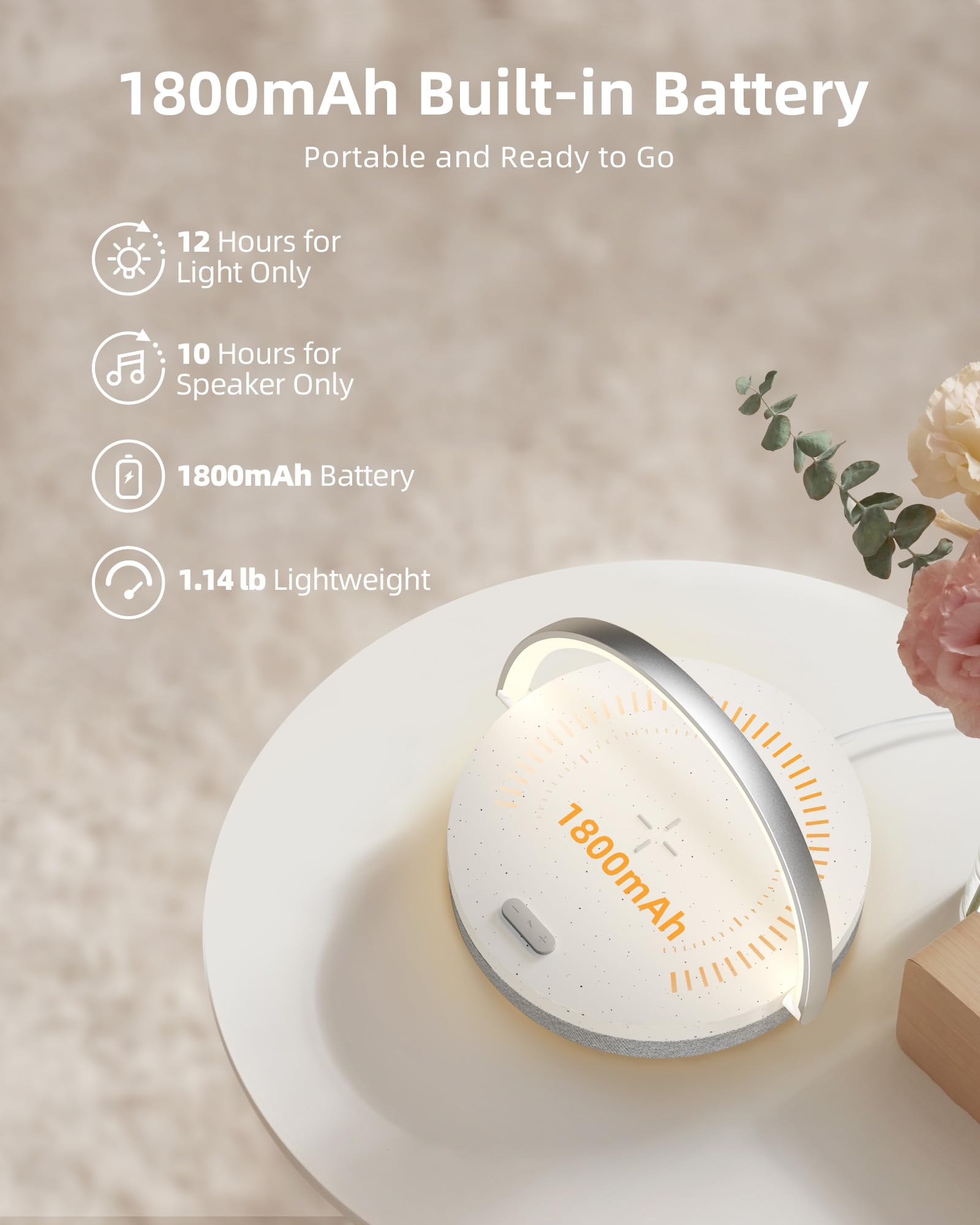 EZVALO bedside setup blends soft light and music for relaxation.