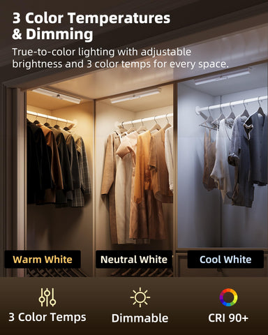 EZVALO closet light curved beam demonstrates glare-free illumination in deep shelves.