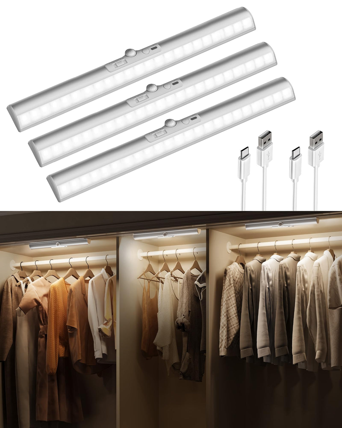 EZVALO closet light with rotatable sensor for motion-activated doorway illumination