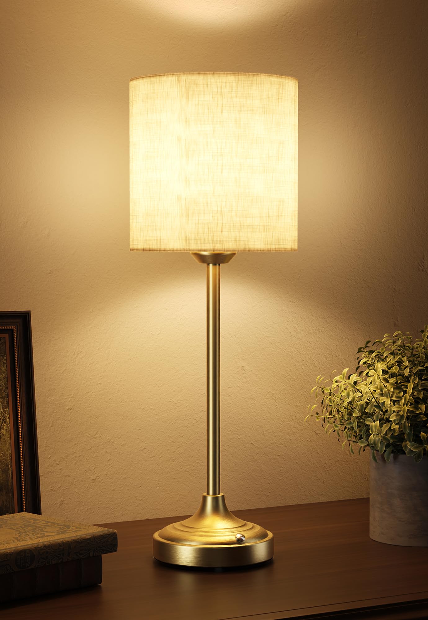 EZVALO cordless table lamp with brass base for warm ambient lighting.