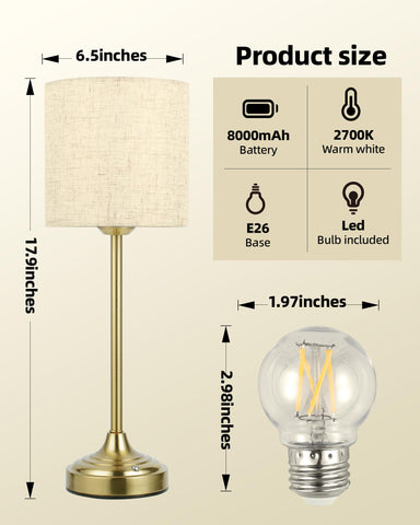 EZVALO cordless table lamp fabric shade producing soft 2700K glow.