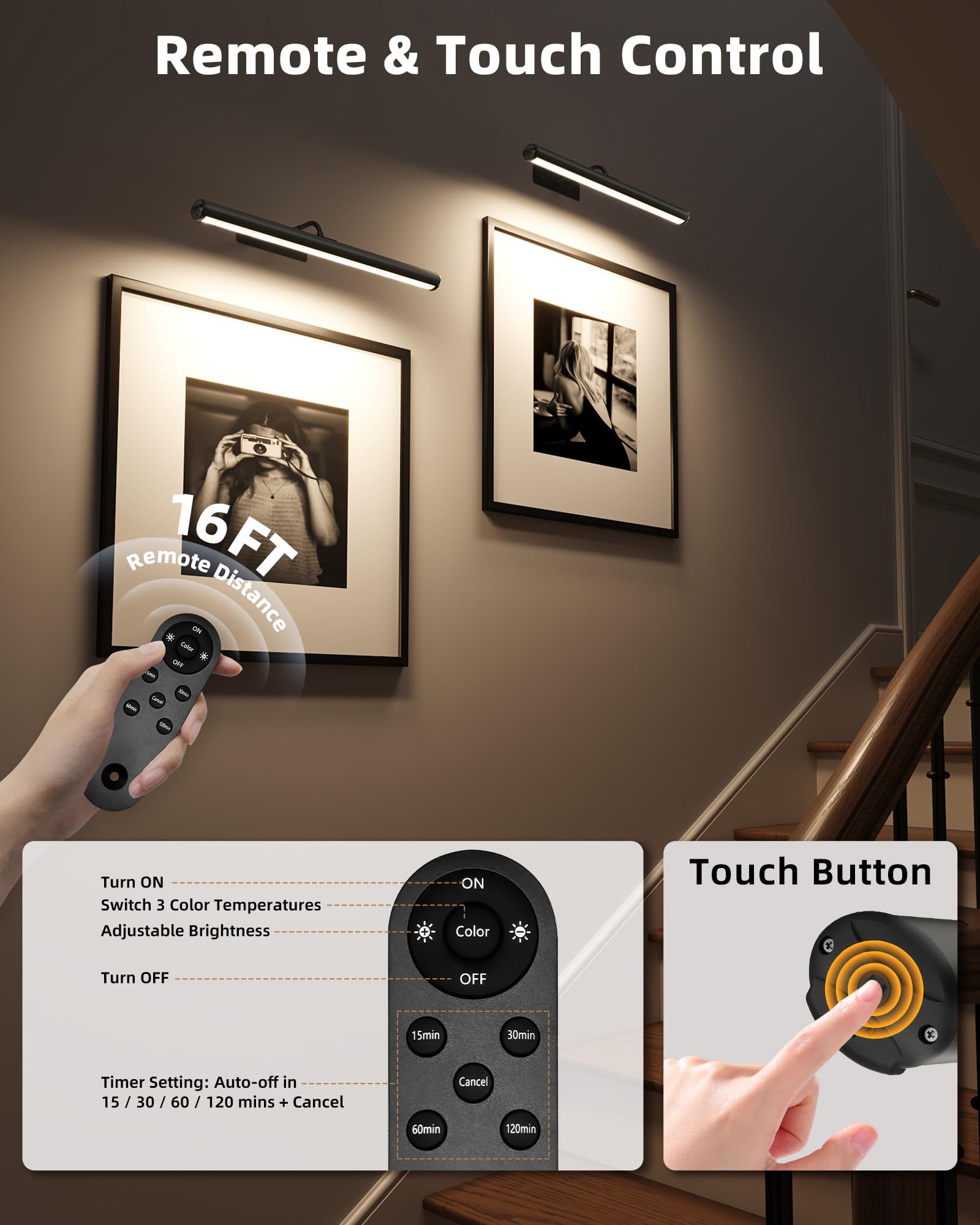 EZVALO cordless wall sconce delivering even illumination for large frames