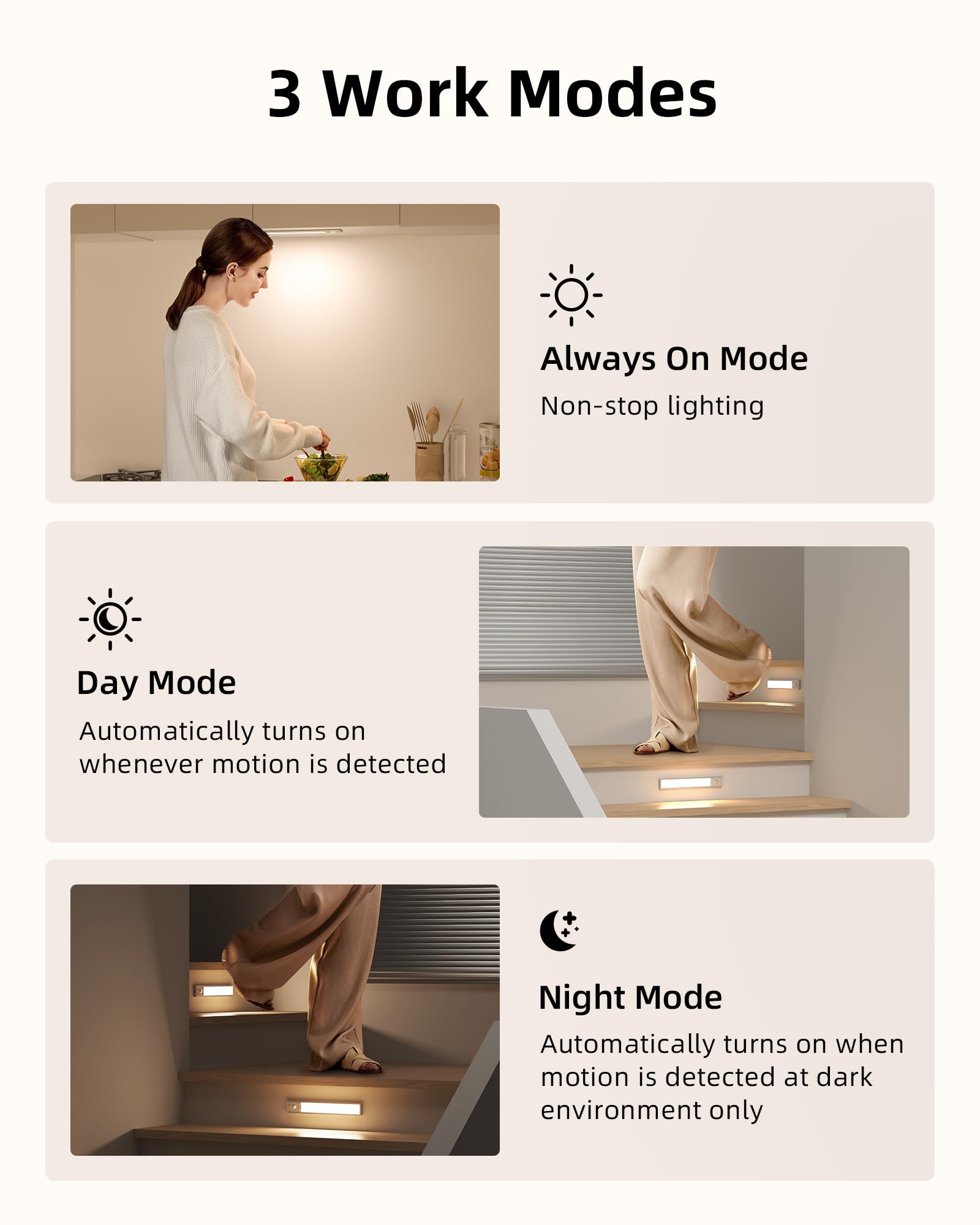 EZVALO four-mode under cabinet light for day night and ambient use.