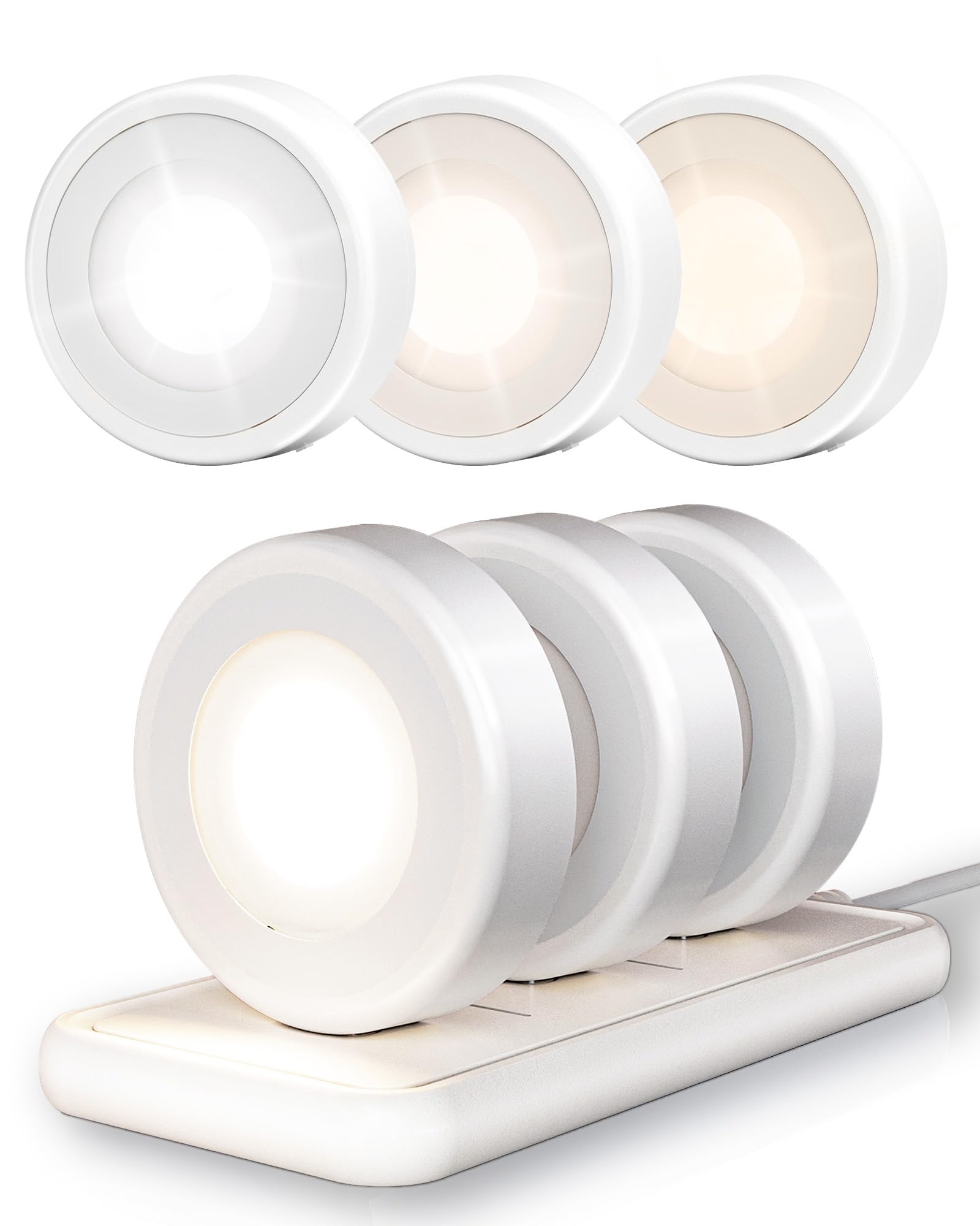 EZVALO LED puck light with charging station illuminating a kitchen counter