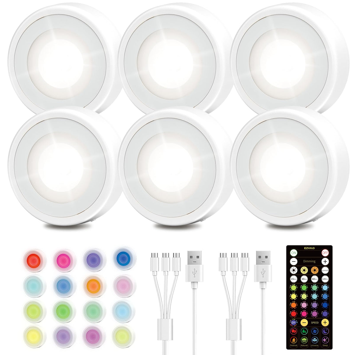 EZVALO LED puck lights front view for versatile under-cabinet lighting.
