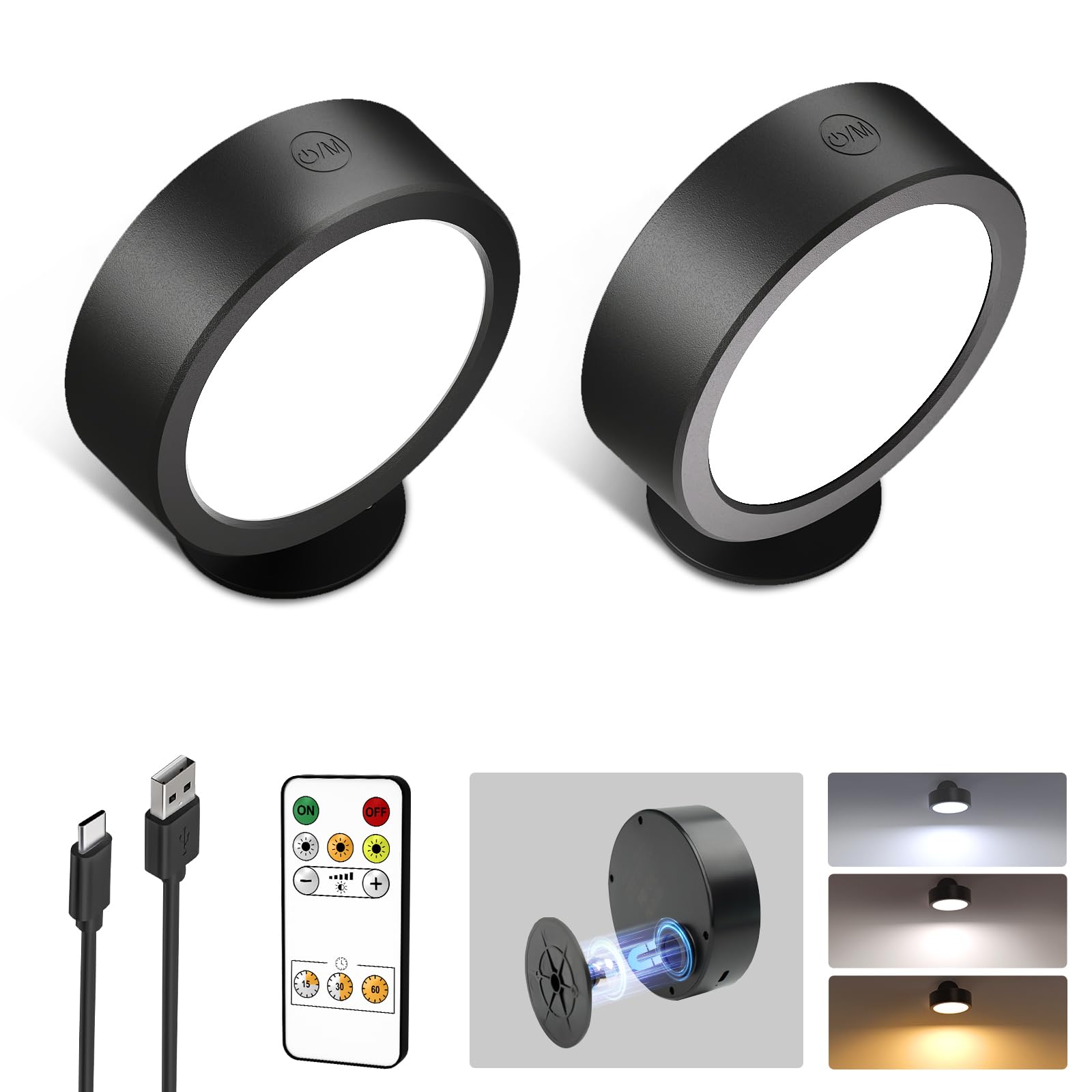 EZVALO LED wall light with rechargeable battery for all-night use.