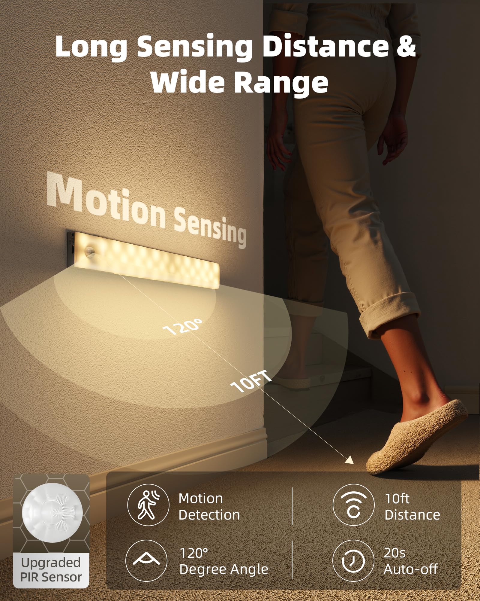 EZVALO motion sensor detects up to 10 feet for hands-free lighting