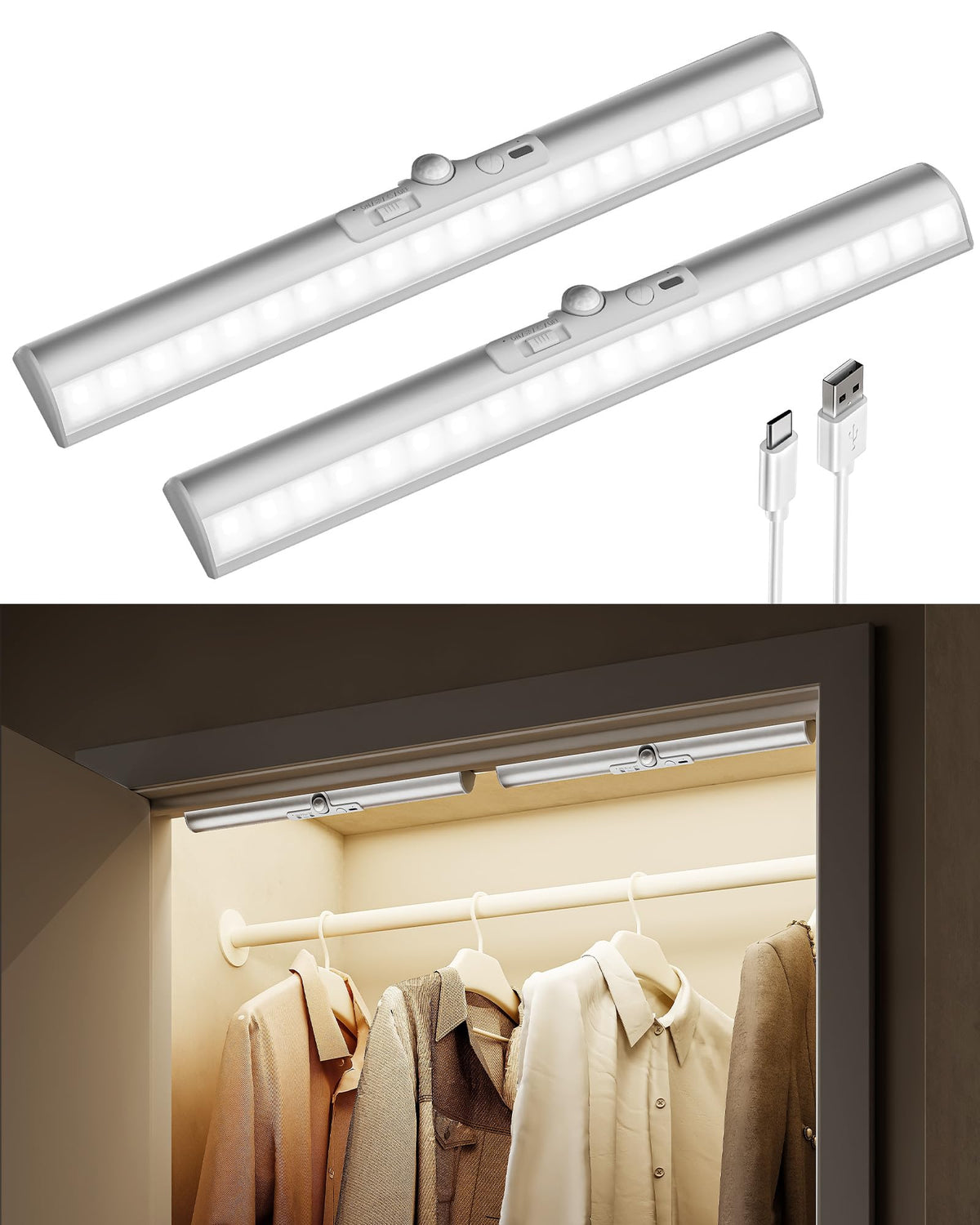 EZVALO motion sensor closet light with rotatable head for targeted illumination.