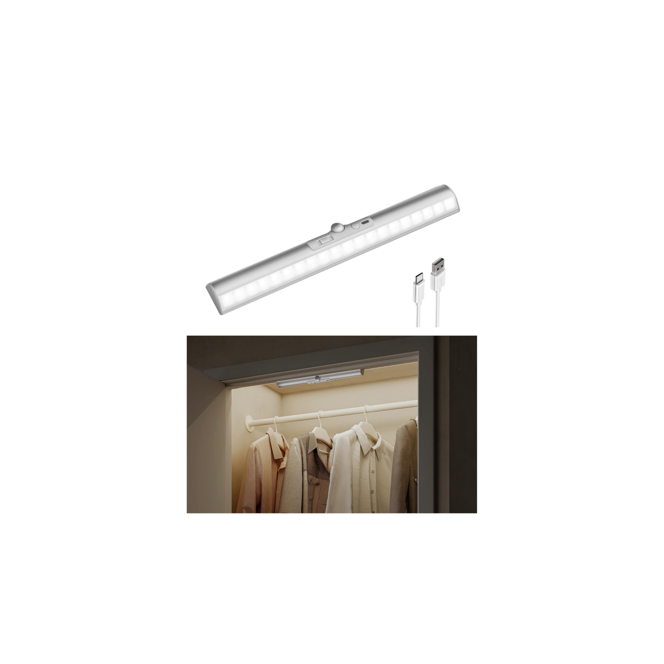 EZVALO motion sensor closet light with rotatable sensor head for precise placement.
