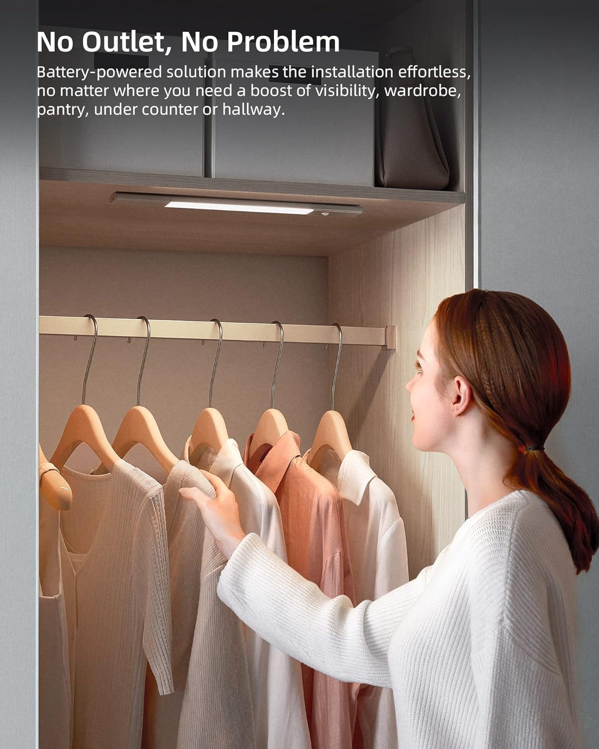 EZVALO motion sensor closet light detects movement for hands-free illumination.