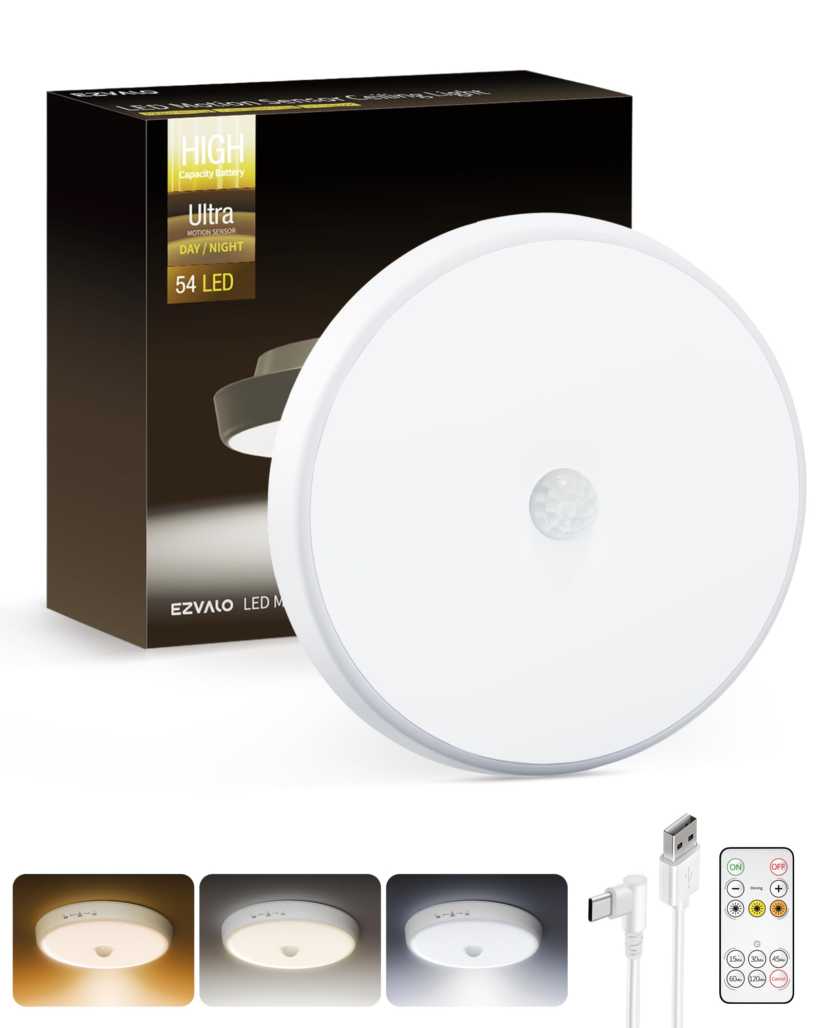 EZVALO motion sensor light for indoor ceilings detects movement up to 10 ft for hands-free use