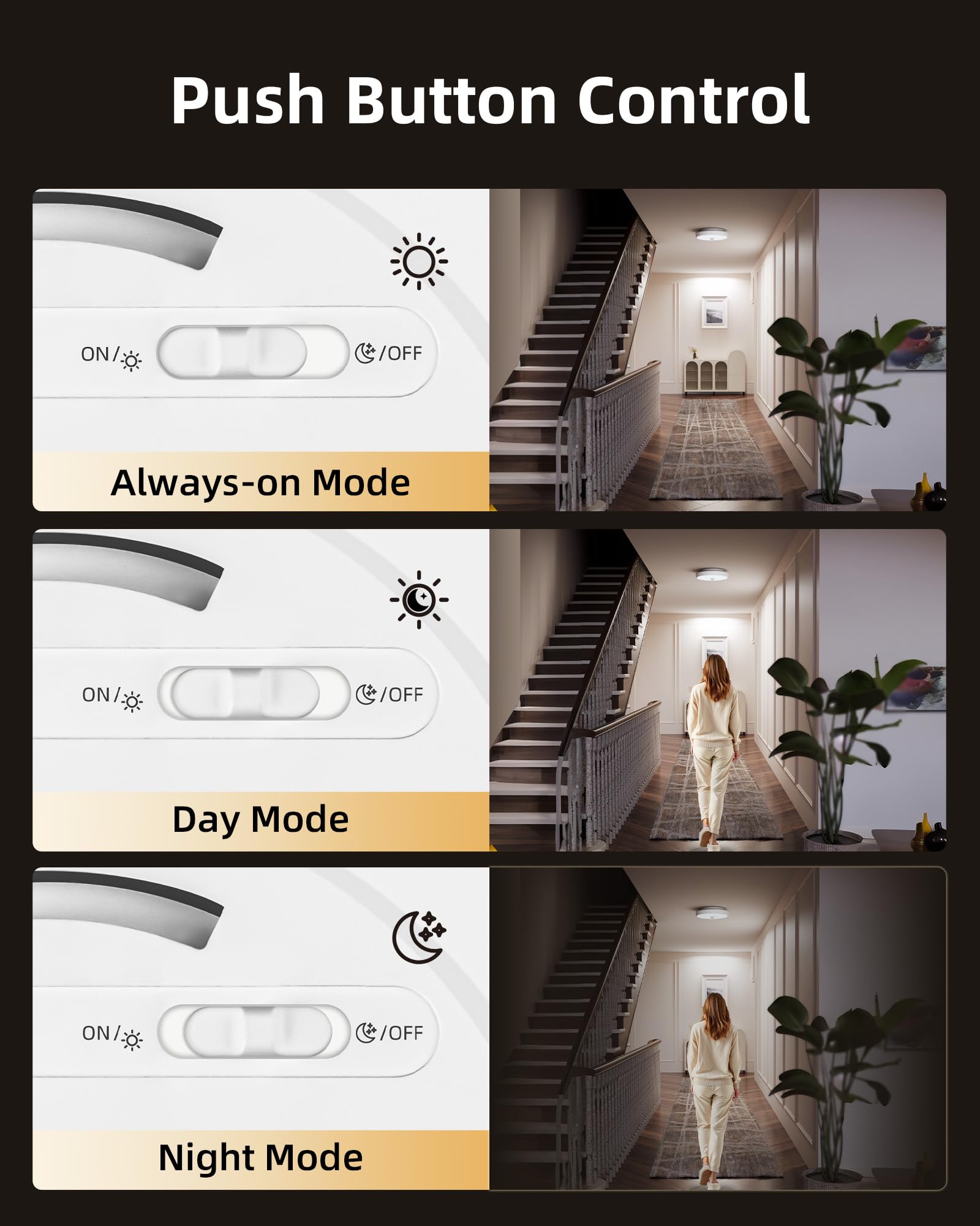 EZVALO night motion detection covers up to 16 feet for safe night use.