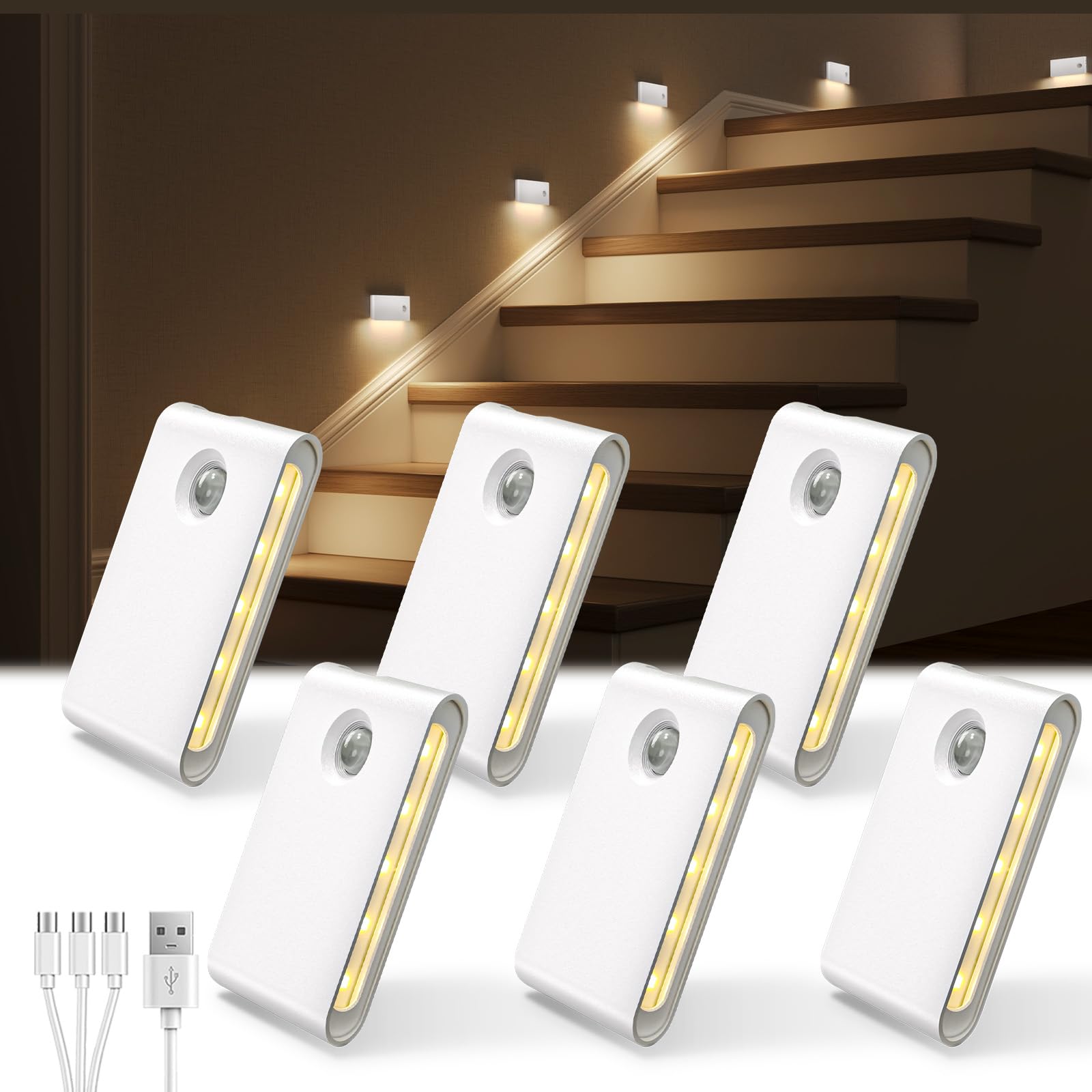 EZVALO motion sensor night light on stair setup offers hands free illumination.