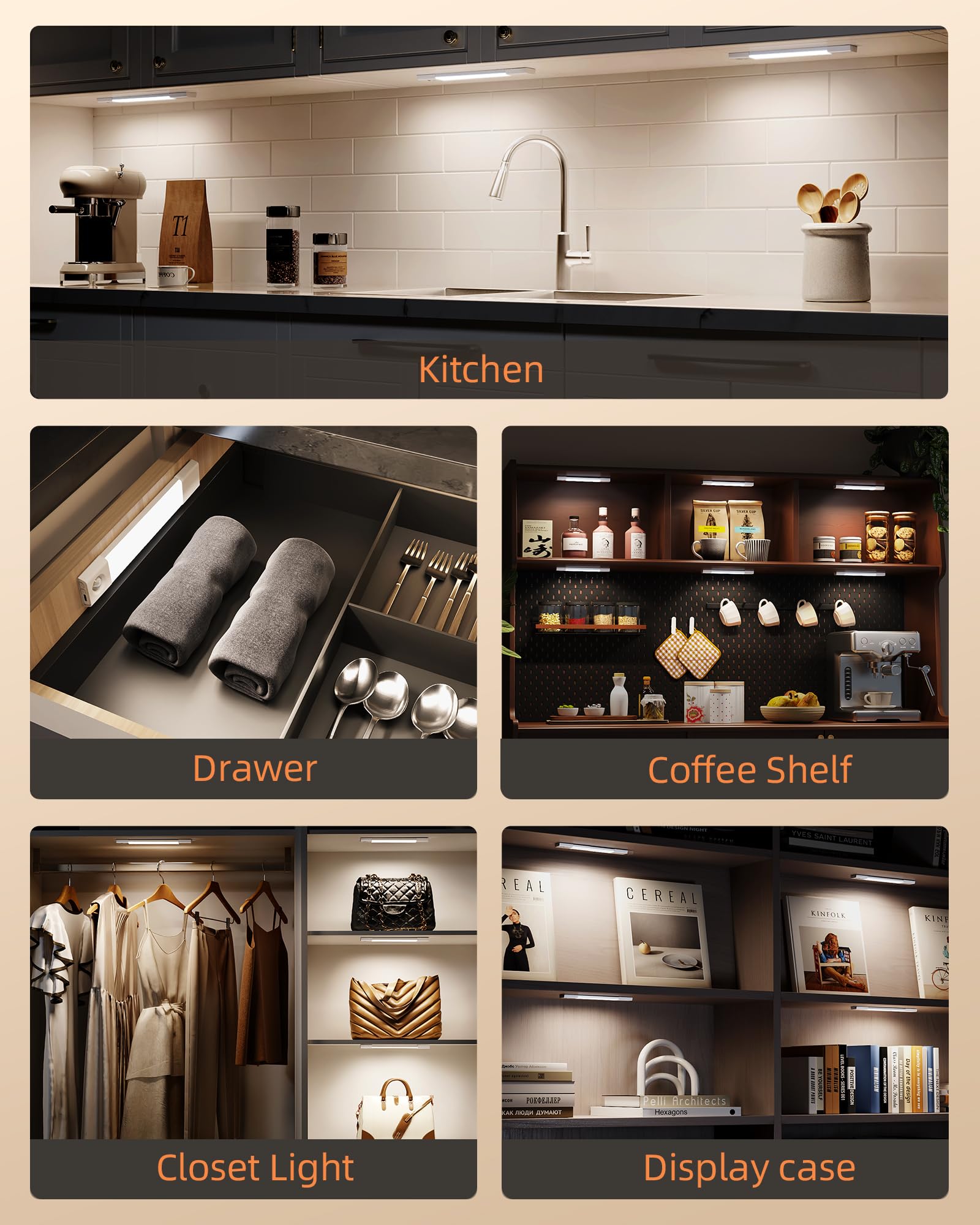 EZVALO multi-space lighting suitable for kitchen, closet, pantry, and bedroom.