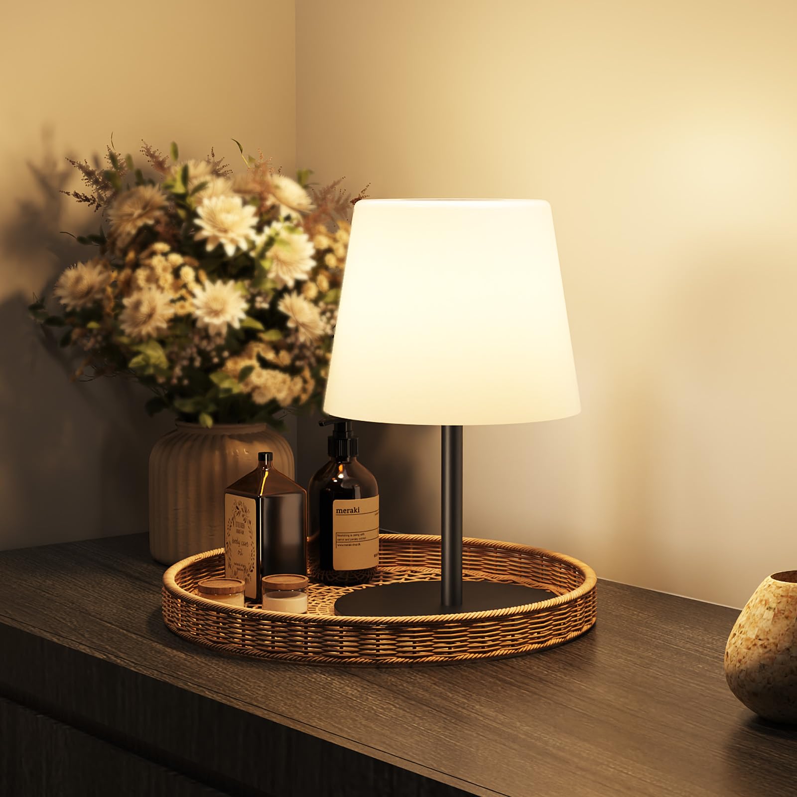 EZVALO outdoor cordless table lamp, full-assembly view for versatile indoor/outdoor use.