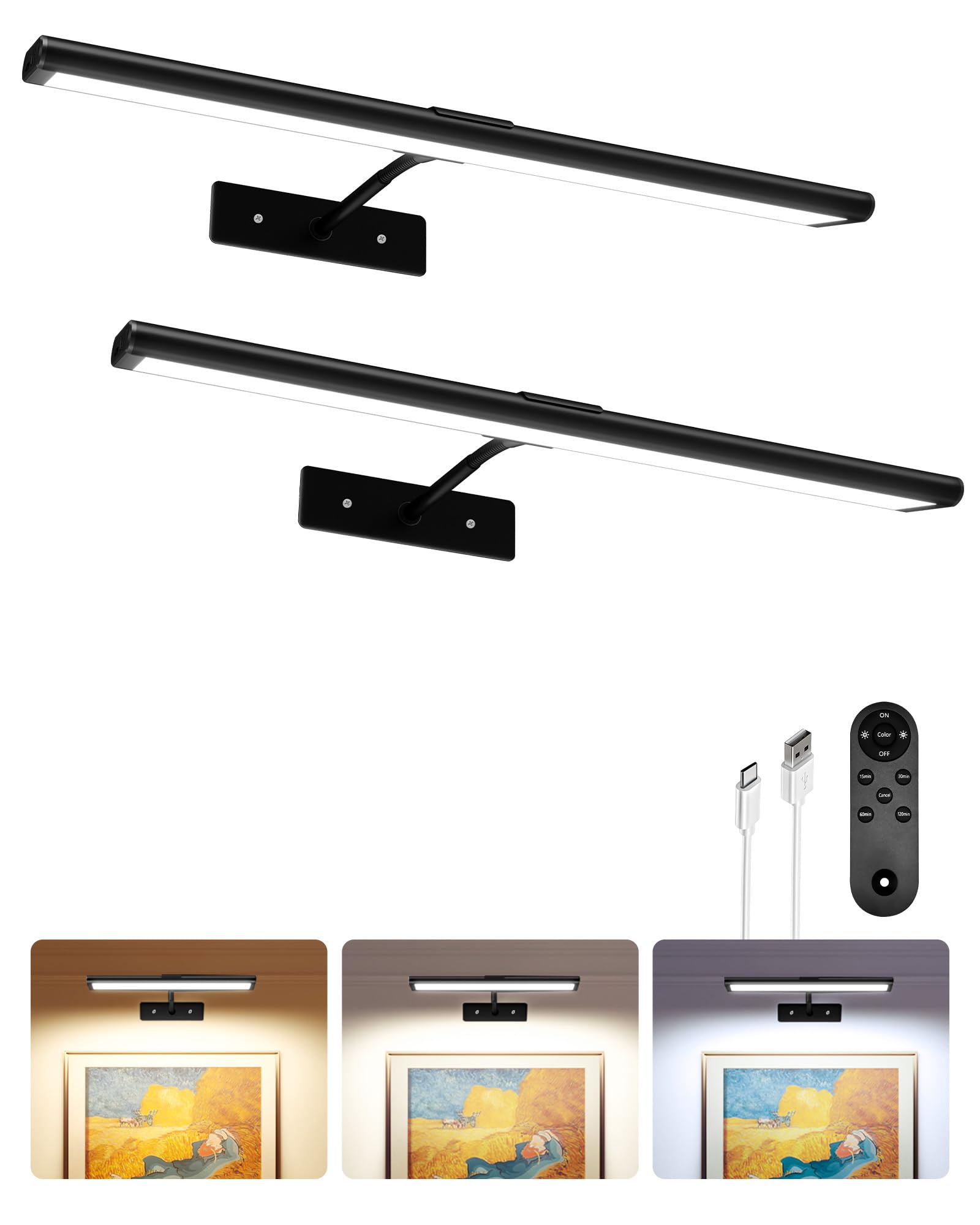 EZVALO picture light 16-inch with remote illuminates artwork evenly.