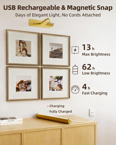 EZVALO rechargeable 4000mAh battery powers cordless wall lighting for days.