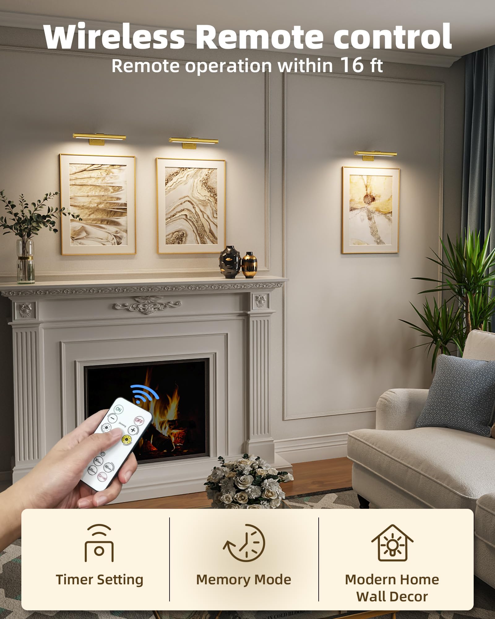 EZVALO remote-control gold picture light for convenient distant adjustment of mood lighting