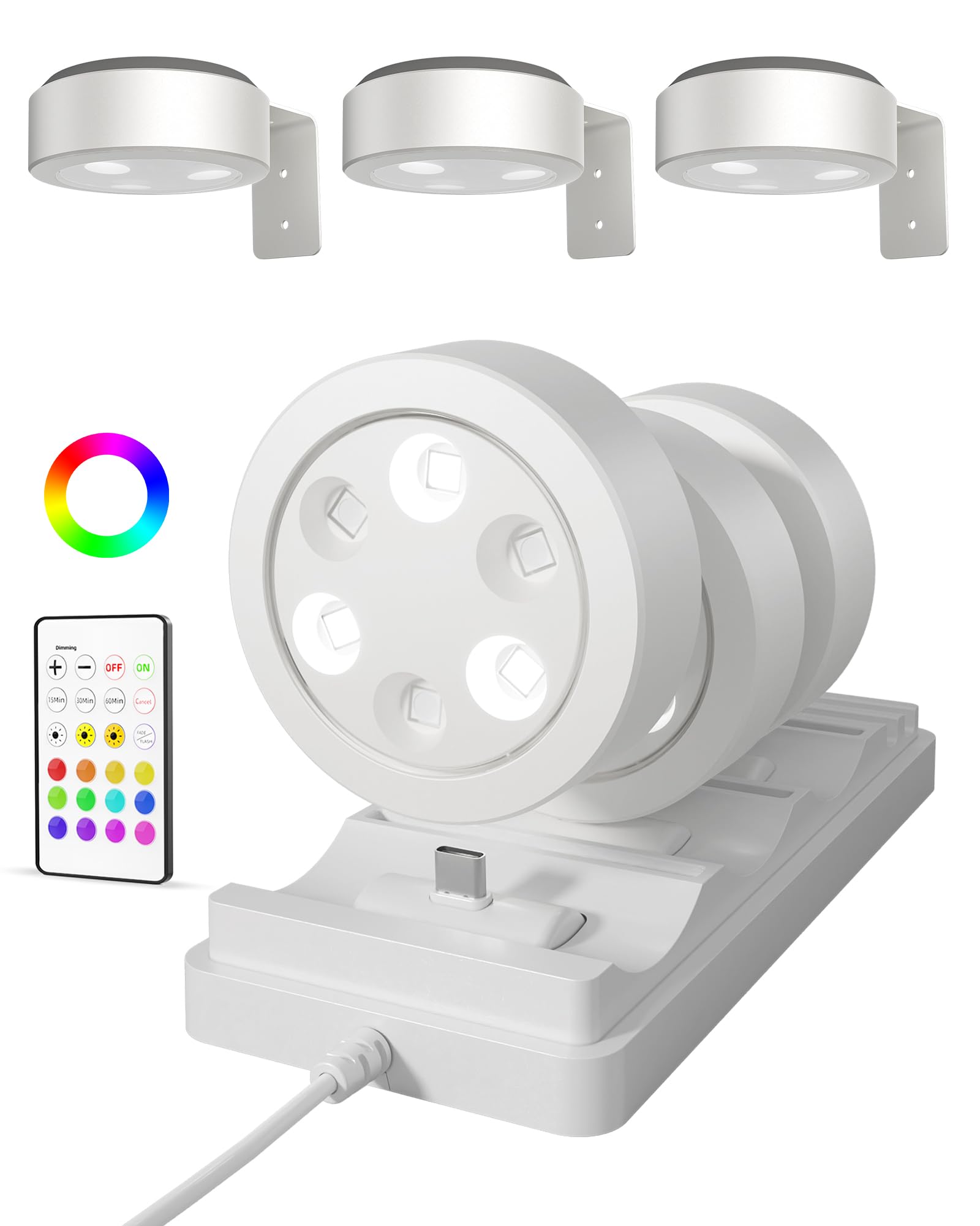 EZVALO picture light wall 6-pack with charging station enhances artwork display