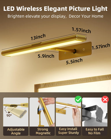EZVALO picture light wall gold 2-pack built-in 4800mAh battery.