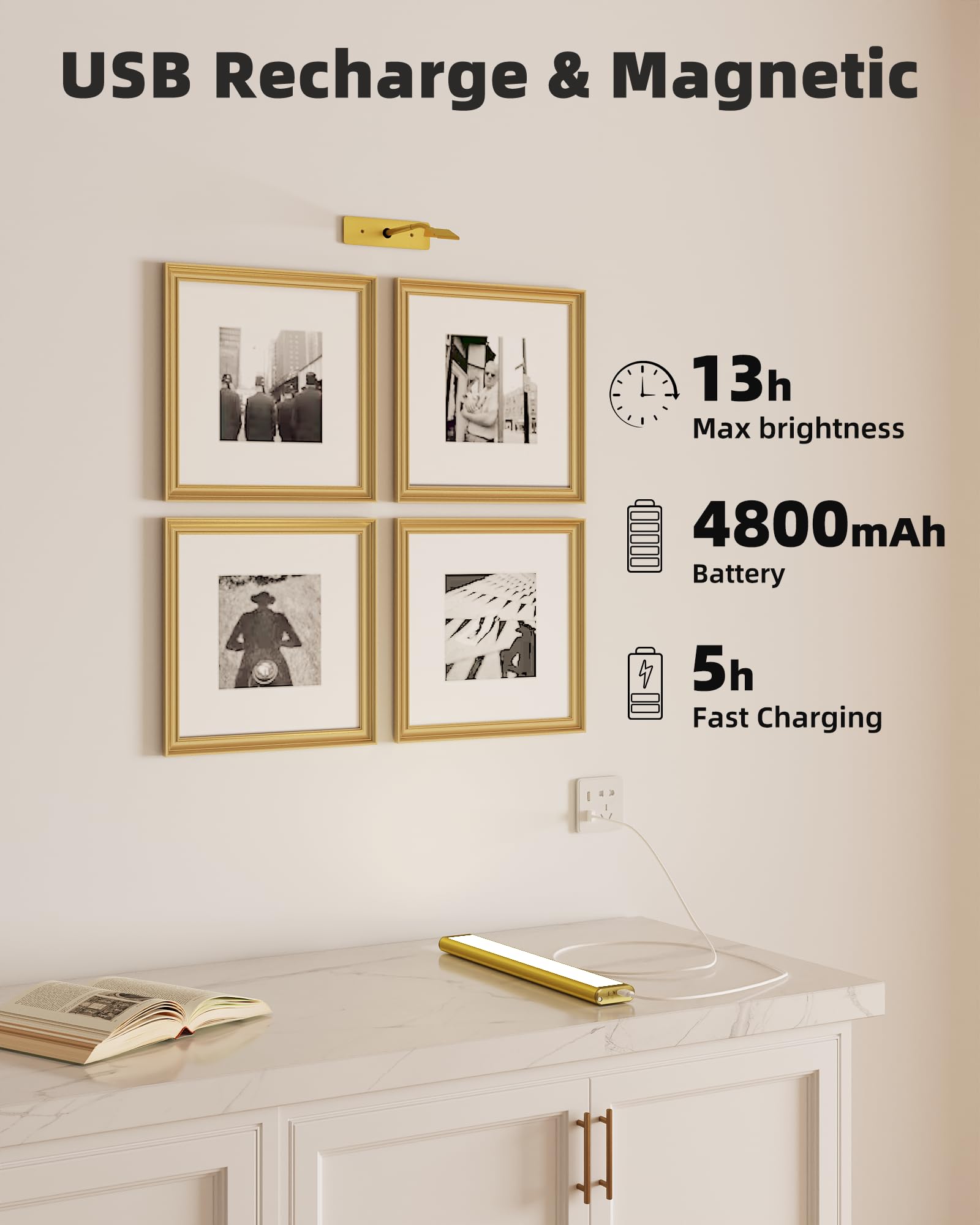 EZVALO picture light wall gold 2-pack remote control for easy adjustment.