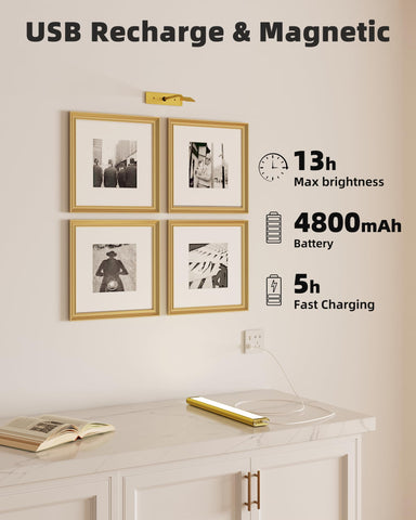 EZVALO picture light wall gold 2-pack remote control for easy adjustment.