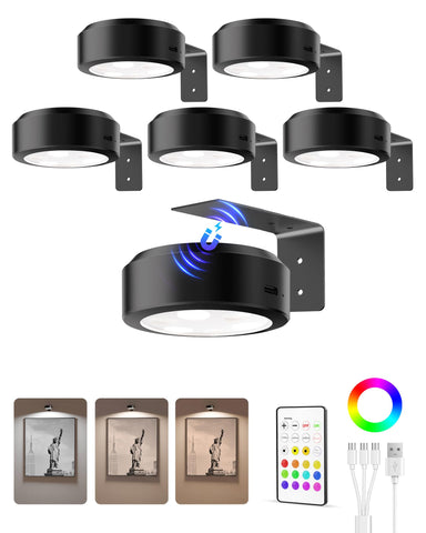 EZVALO picture light mounted on wall with remote for easy lighting control.