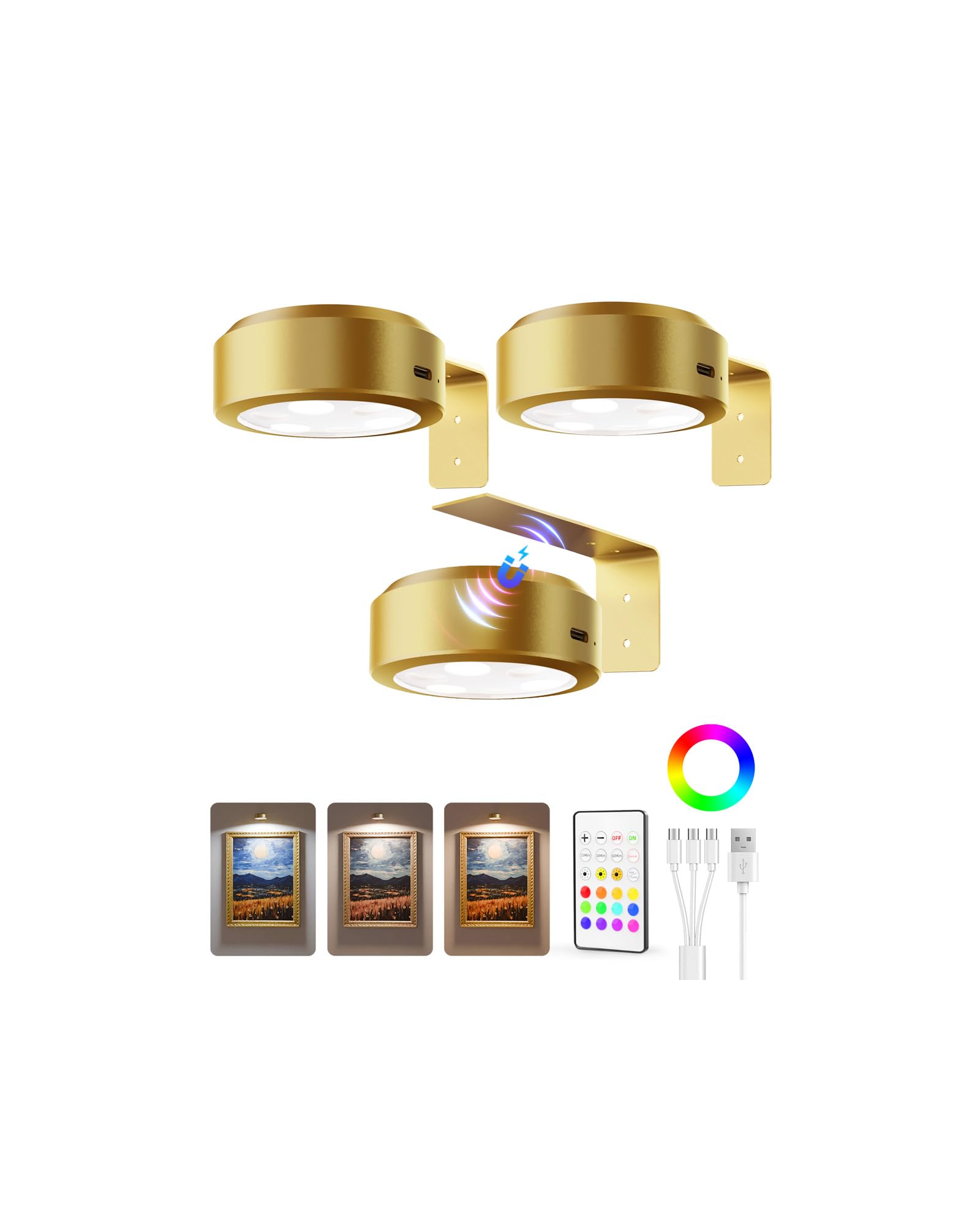 EZVALO wall-mounted picture light illuminating framed artwork with even brightness